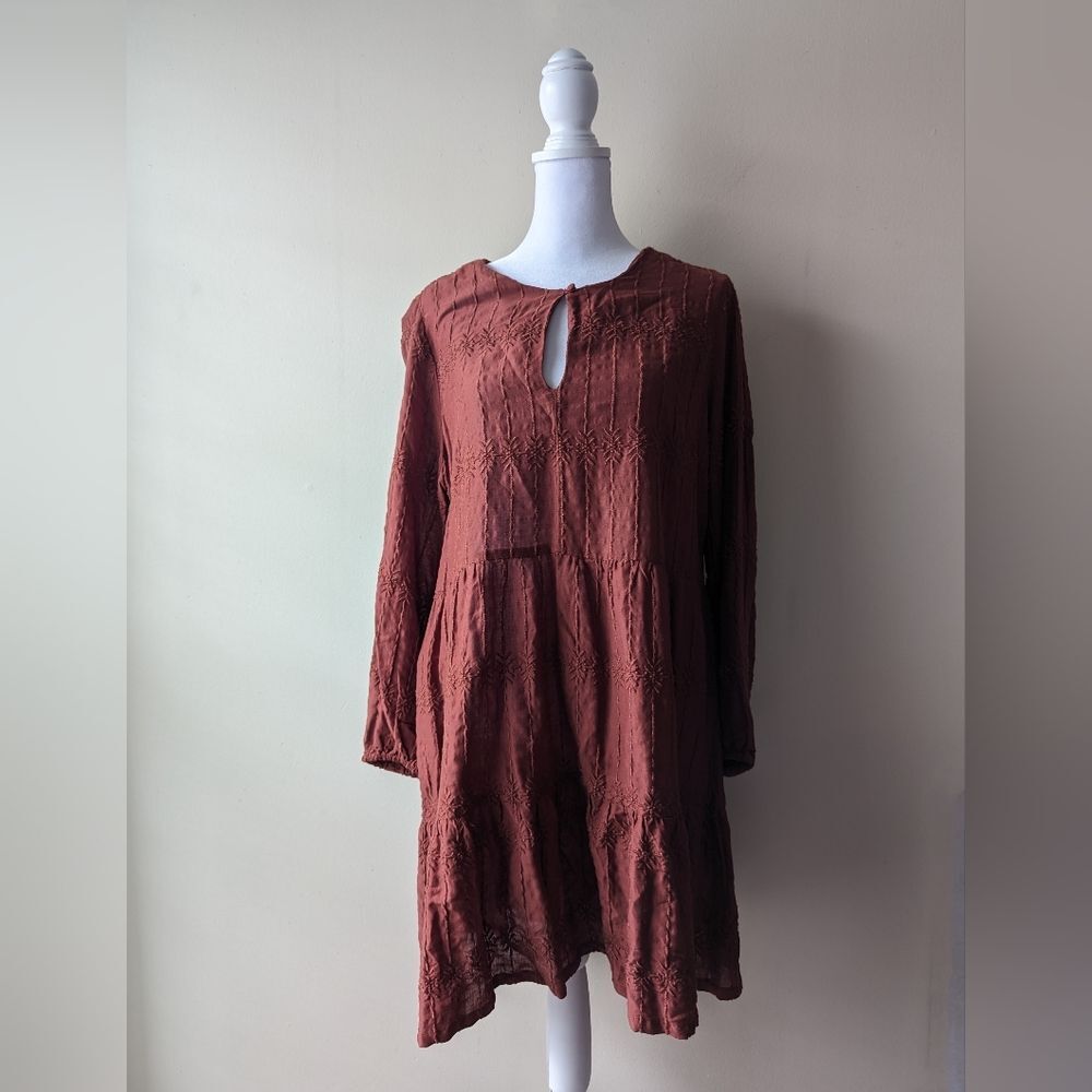Old Navy Rustic Orange Long Sleeve Keyhole Neck Dress Medium